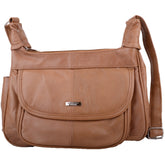 Womens Soft Leather Handbag/Shoulder/Cross Body Bag with Multiple Pockets - Tan